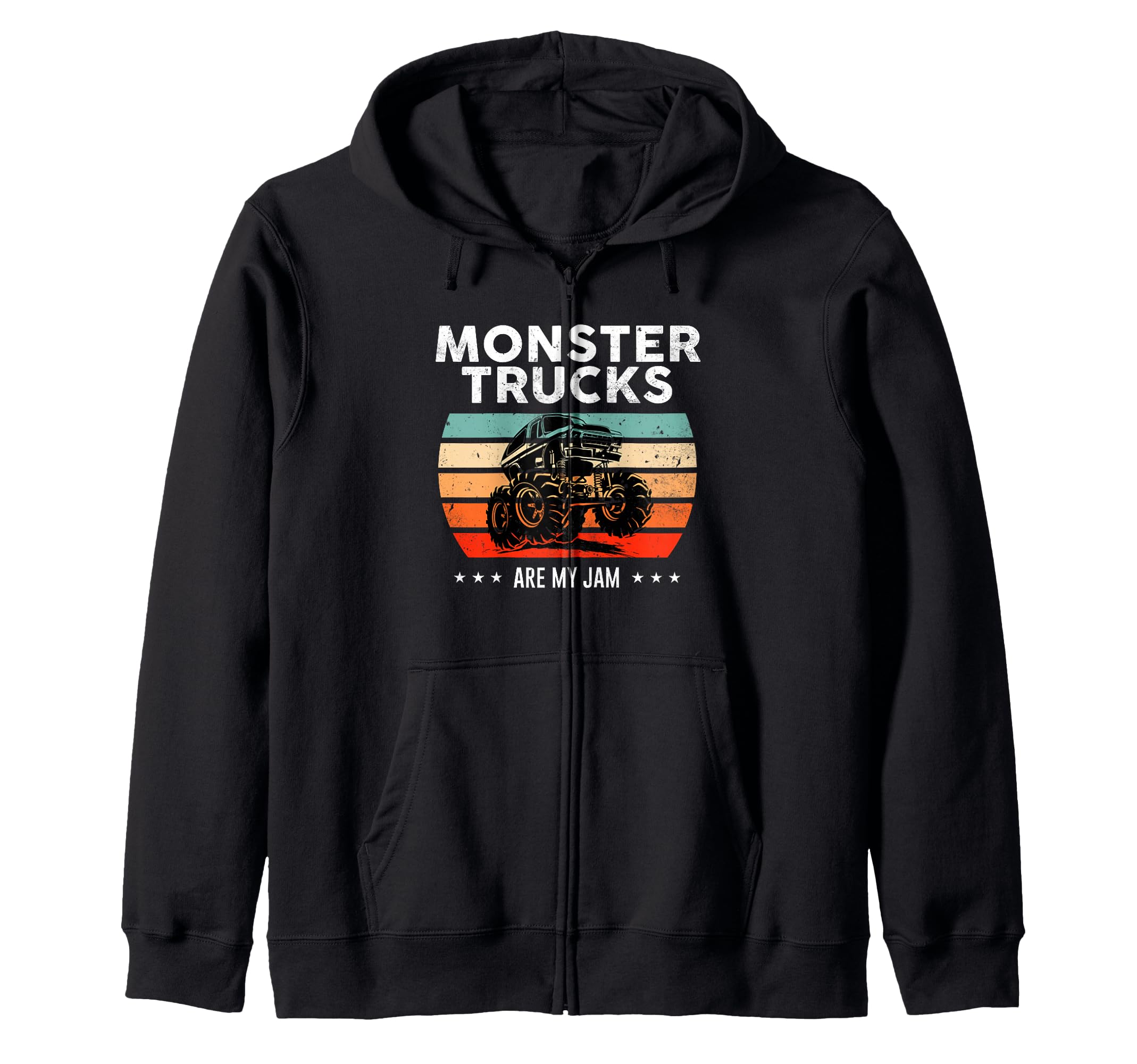 

Vintage Monster Truck Are My Jam Retro Sunset Cool Engine Zip Hoodie