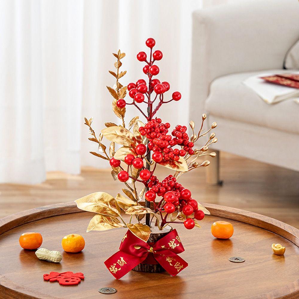 Good Fortune Artificial Flowers Plants Pots Red Berry Branch New Year Pots  Living Room