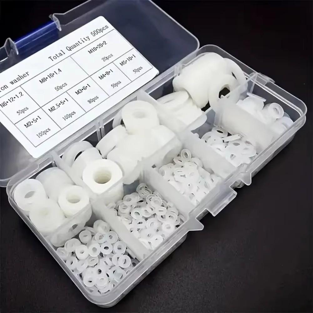 250/500PCS Plastic Sealing Ring White Black Flat Gasket Set New Flat Washer Kit for Screw Bolt