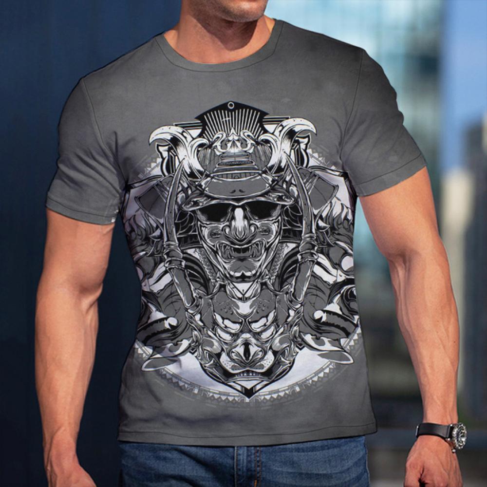 Fashion 3D Samurai Mask Print T Shirt For Men Japan Ghost Warrior Harajuku Streetwear Hip Hop Trend O-neck Tops Summer Loose Tee
