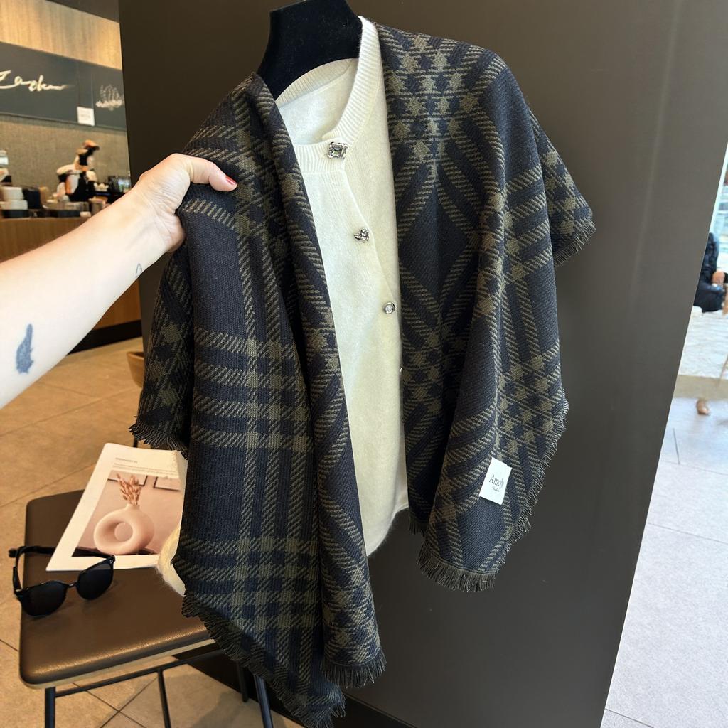 Women's New Winter Wool Scarf British Style Twill Plaid Shawl Versatile Warm Scarf