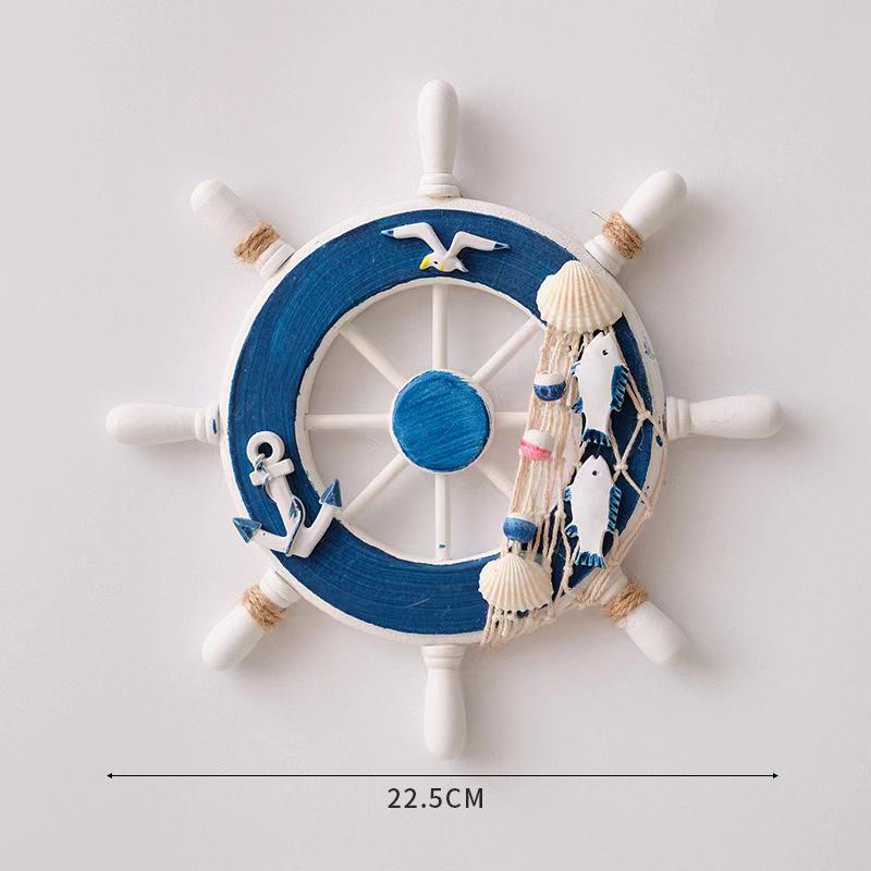 23cm Mediterranean Helmsman Figurine Wall Decoration - Wooden Ship's Wheel Craft