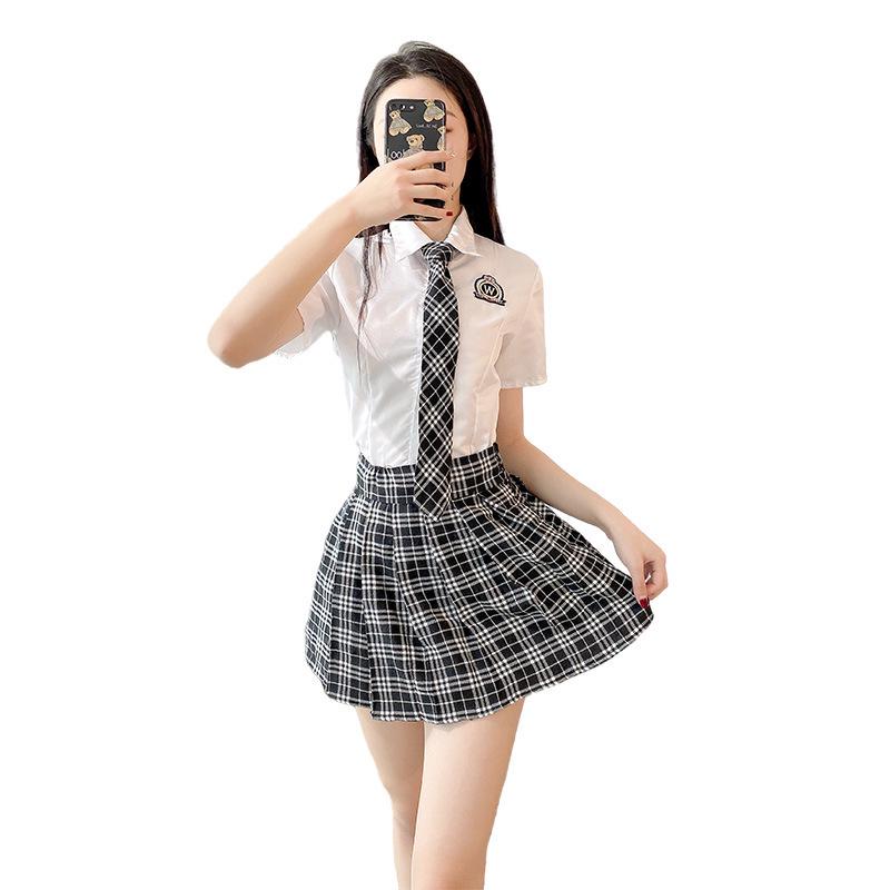 Seductive Schoolgirl Plaid Lingerie Set - Two-Piece Japanese Korean Role Play Outfit