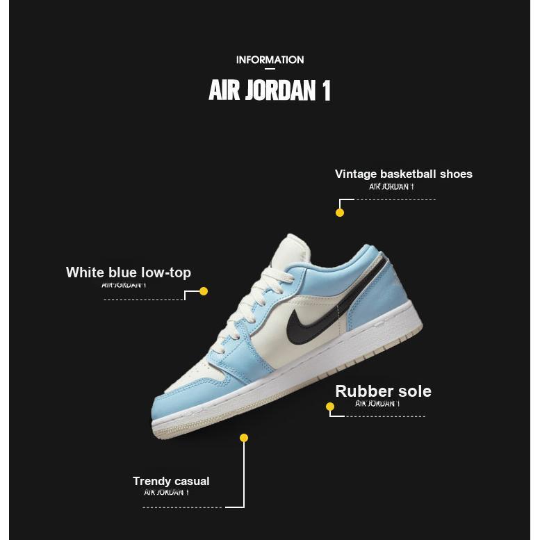 Air Jordan 1 Low GS Ice Blue Kids Sneakers Black Sail White 554723-401