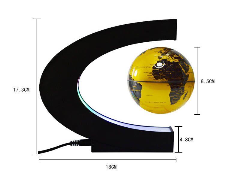 C Shape Magnetic Levitation Floating Globe With Light Rotating World Map Tellurion US EU AU UK Plug Home Office Decoration