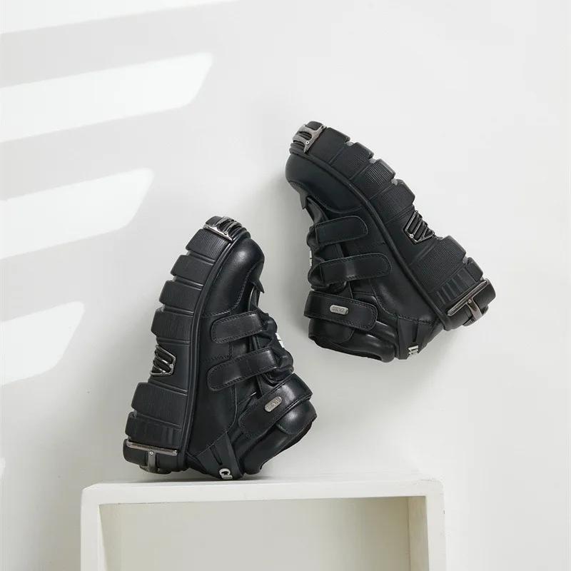 Punk Style Women Shoes Gothic Ankle Rock Boots Lace-up Heel Height Platform Shoes Woman Metal Decor Woman Sneakers Womens Shoes