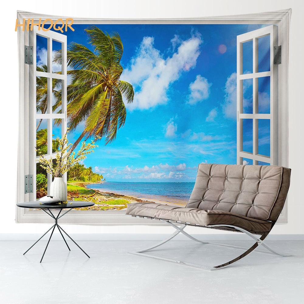 

Оконный гобелен, настенный декор для комнаты, богемный хиппи, горный лесной пейзаж, гобелен, домашний декор для спальни 100X75CM