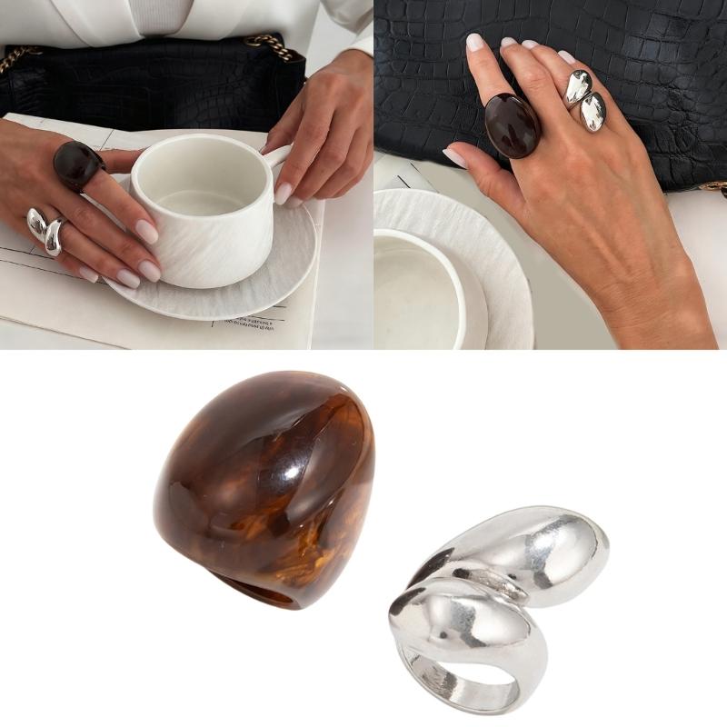 2er-Set Elegantes Damenschmuckset Unregelmäßige Form Fingerringe Set Harz-Legierungs-Textur für Modebegeisterte