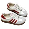 Spring  New Korean Style Flat Casual White Shoes Color Matching German Training Three Bars Genuine Leather German Training Female White