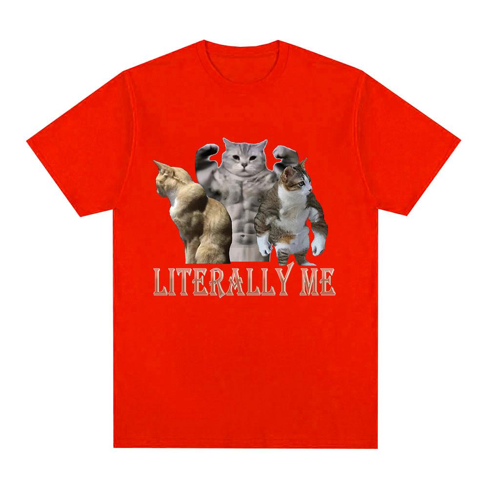 Buff Cats Meme Literally Me T-shirt Fitness Gym Men Fashion Hip Hop Short Sleeve Oversized T-shirts 100% Cotton Casual T Shirts
