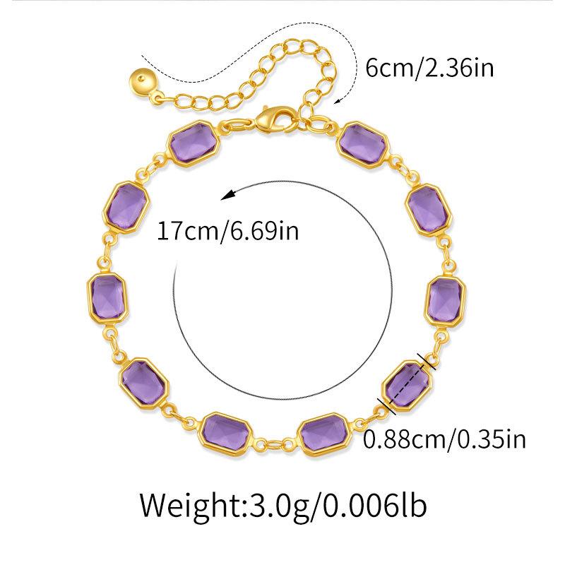 Gold Plated Amethyst Color Rectangle CZ Link Bracelet With Extension Chain