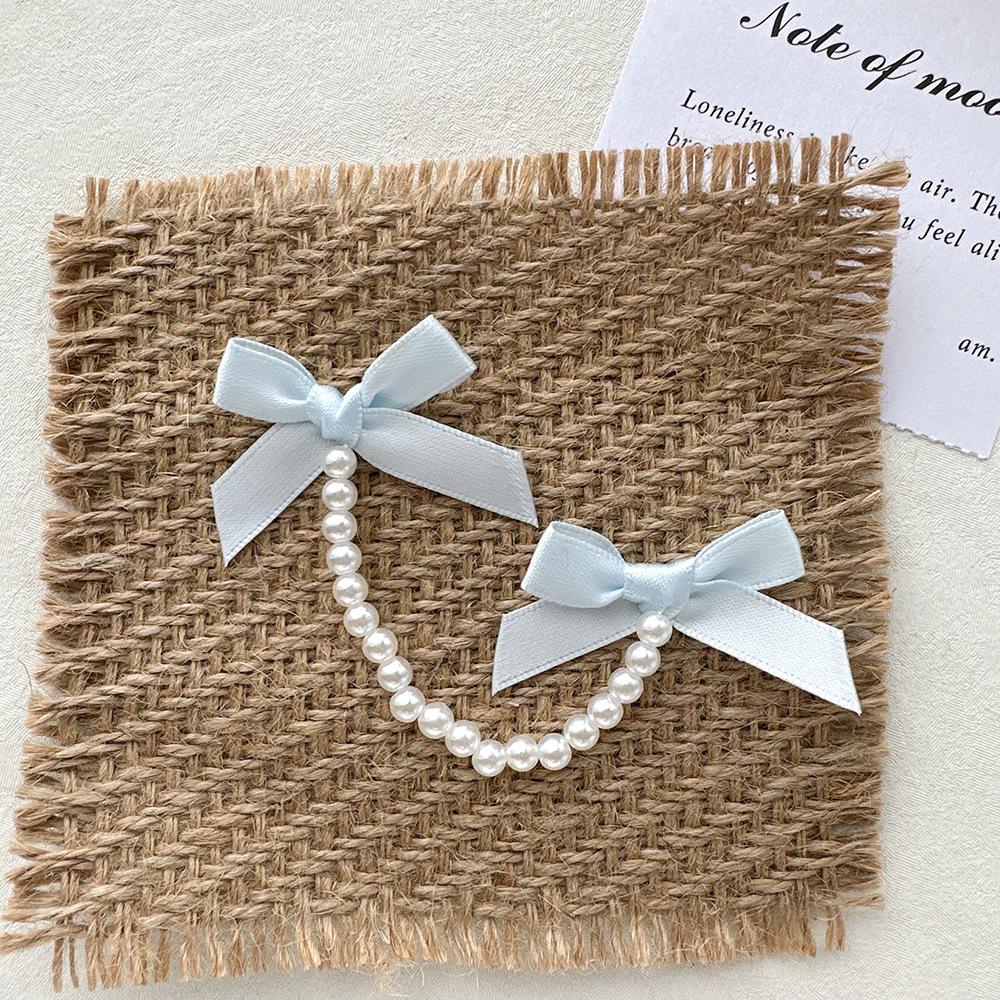 2Pcs Bows Pearl Chain Patch Accessories long streamers Ribbon DIY Lolita Dresses Clothing Accessories