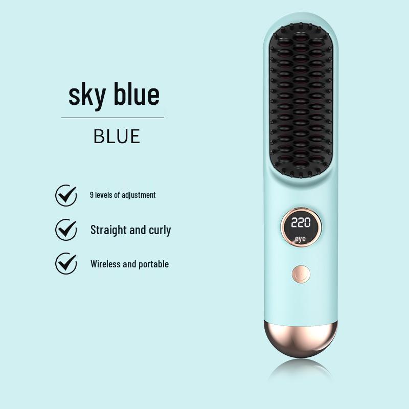 Portable 2-in-1 Wireless Electric Hair Straightener & Curler: Non-Damaging, Fast Charging Comb for Easy Styling.