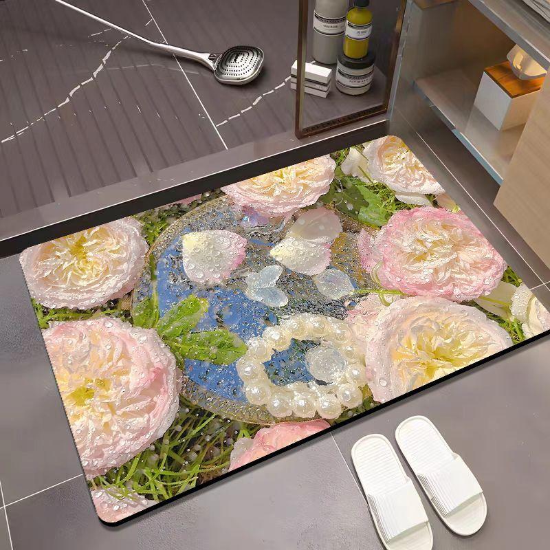 Bathroom Floor Mat Diatom Mud Household Toilet Toilet Mat Toilet Door Non-slip Absorbent Flower Foot Mat Blanket