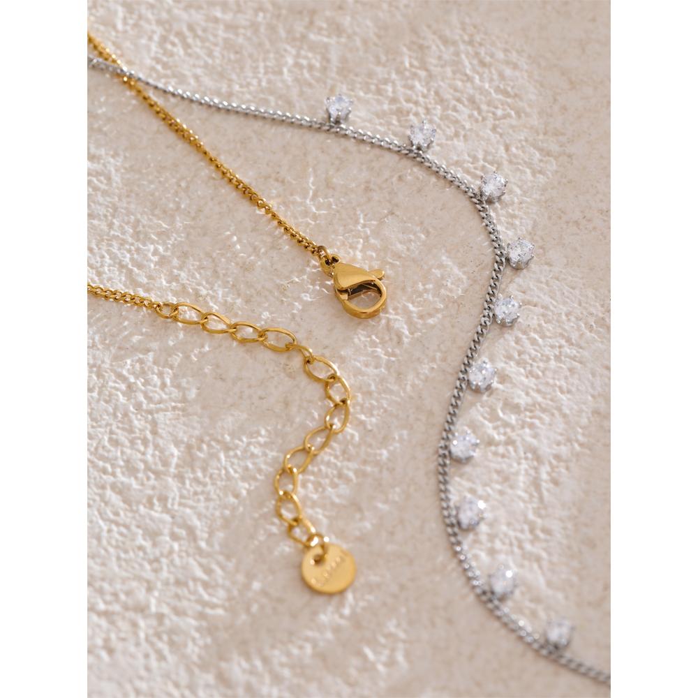 Yhpup Shiny Cubic Zirconia Chic Chain Necklace for Women Stainless Steel Delicate Premium Exquisite Collar Jewelry for Women