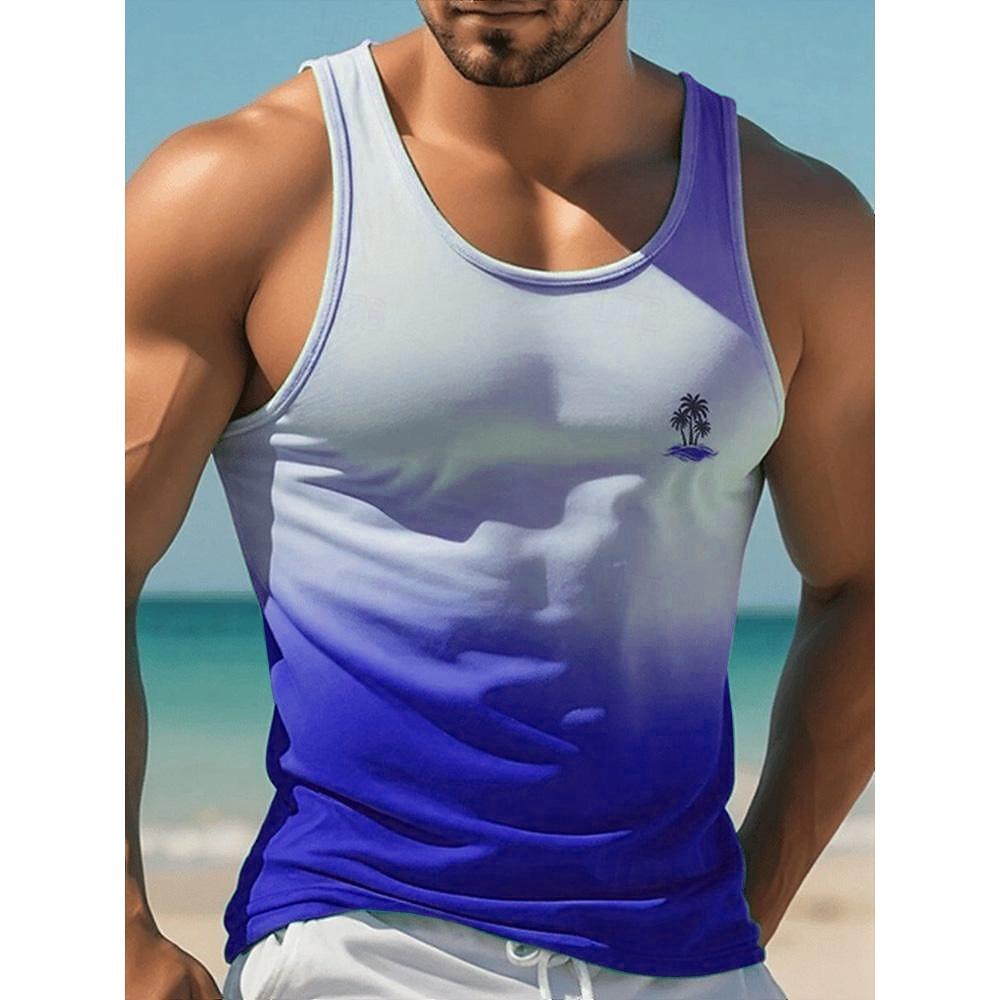 Sommer Freizeit Herren Ärmelloses T-Shirt Hawaiianischer Stil Herrenmode Rundhals Tanktop Outdoor Strand Herren Tanktop