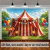 2D Plane with a Vibrant and Festive Background, Red and White Tents, Ticket Booth, Balloons, Popcorn Buckets, Beach Balls