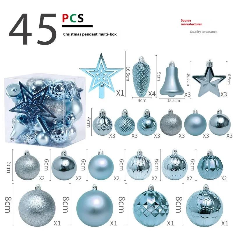 Hot 45PCS 4/6/8CM Tree Top Star Christmas Ball Christmas Tree Pendant Set Pack 2025 New Year Navidad Gifts Christmas Decoration