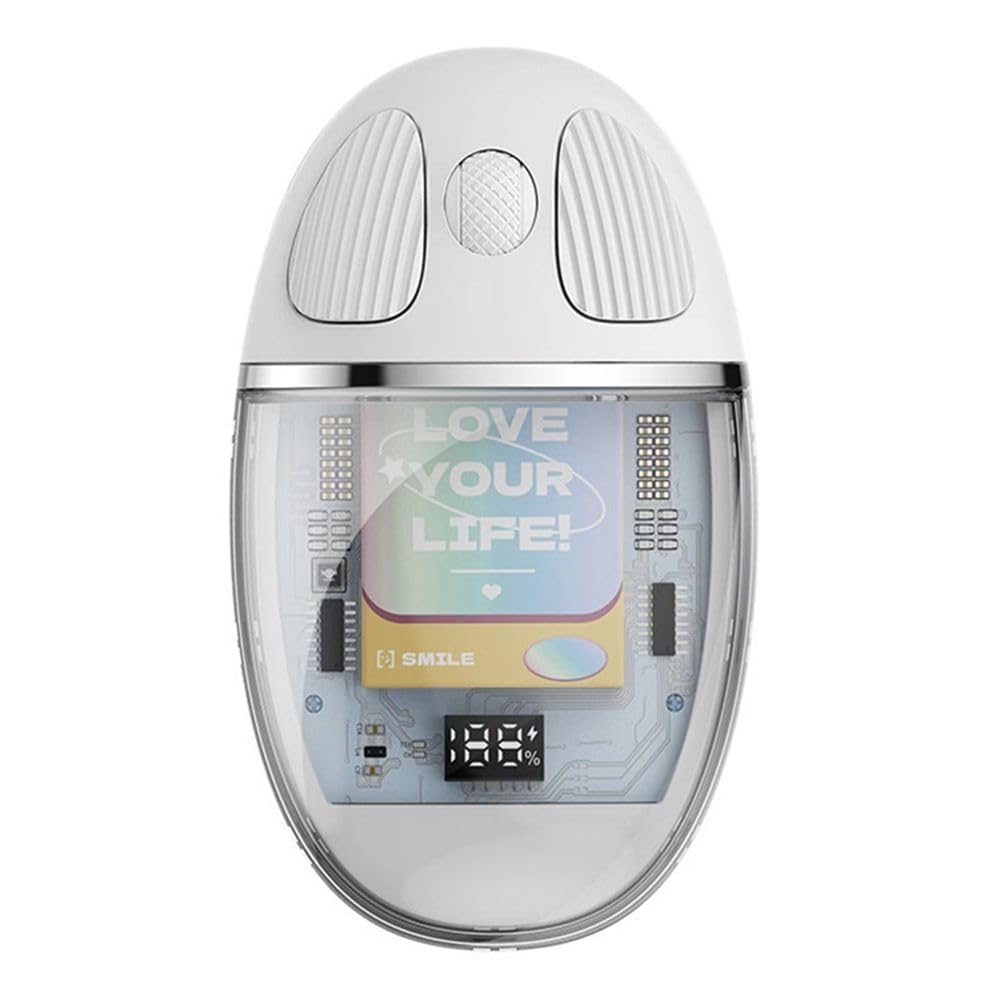 MU-08 Transparent Mouse, Quiet, USB Wireless, Bluetooth, Crystal Clear, 7-Color Backlight, Compact, Lightweight, Rechargeable, Dual-Device