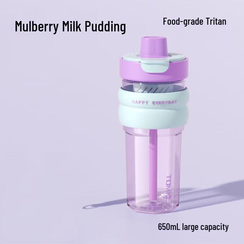 TEMEKE 650ml Dual-Drink Plastic Straw Water Bottle