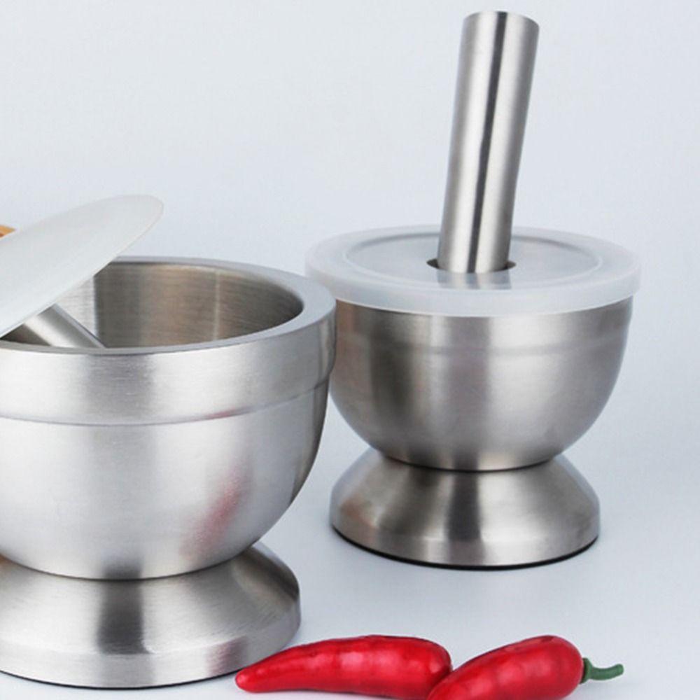 Sturdy Mortar and Pestle Double Stainless Steel Pill Crusher Comfy Grip Spice Grinder  Household