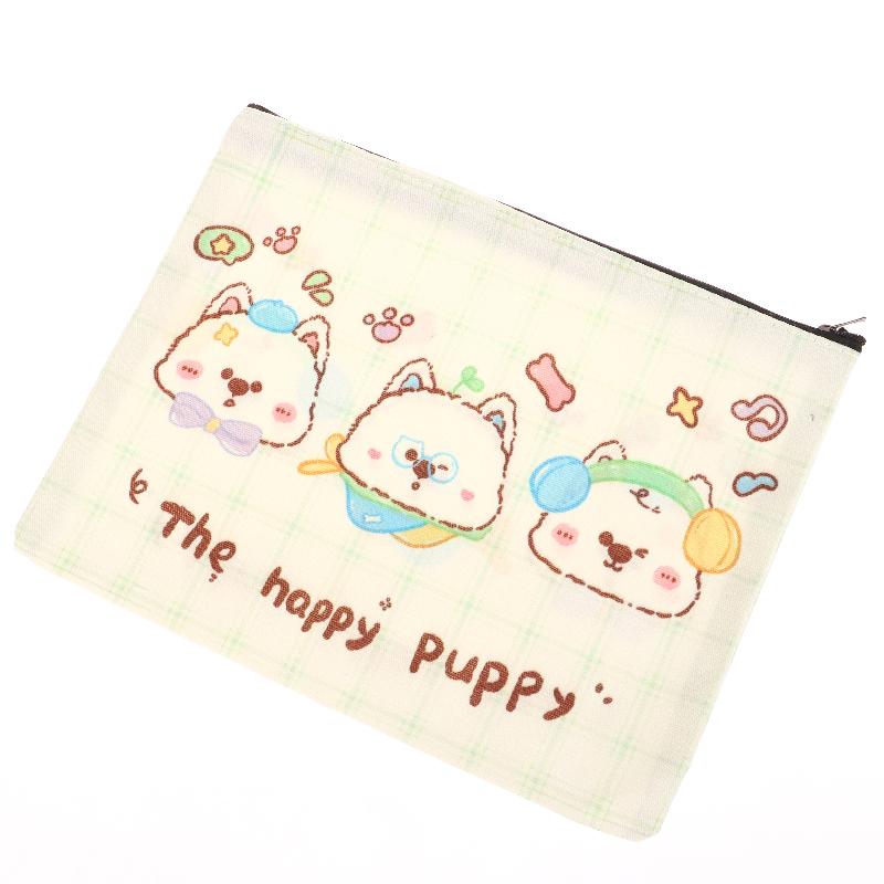 Happy Puppy Cosmetic Bag Lovely Cartoon Little Dog Makeup Storage Bag Travel Toiletry Bag Large Capacity Canvas Storage Pouch