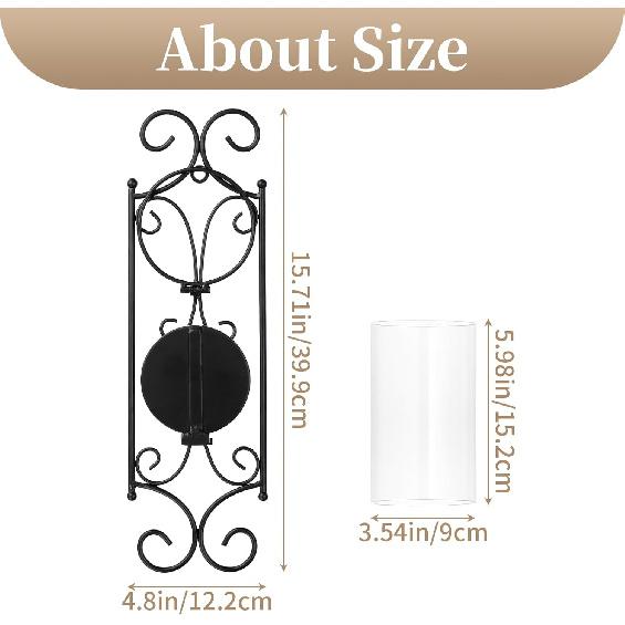 Sziqiqi Candle Sconces Wall Decor - Set of 2 Black Candle Holders for Pillar Contemporary Wall Decorations Sconce Decorative Metal Wall Art for