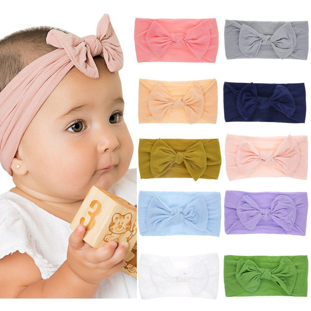 Lovely Baby Nylon Bow Bunny Ear Headband Soft Broadside Hair Accessory For Child With Good Elasticity