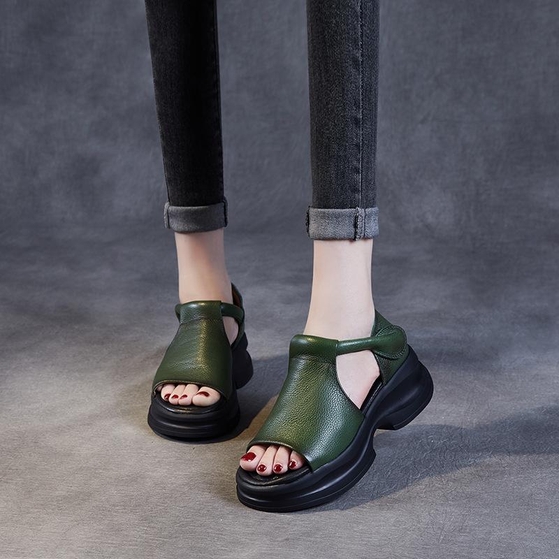 GKTINOO 2025 Summer Shoes Women Thick Heel Sandals New Design Hook&Loop Genuine Leather Open Toe Casual Platform Sandals Ladies