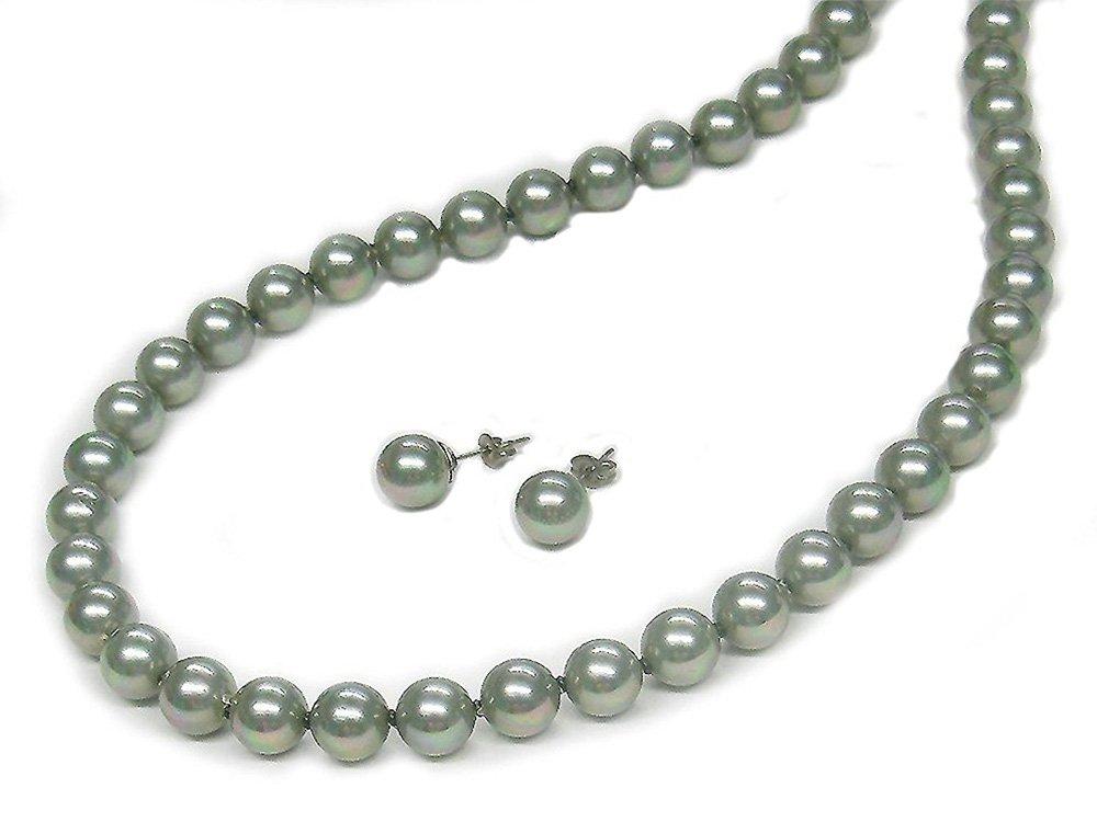 

[Your and My Jewelry Box] Black Pearl Necklace and Akoya Pearl Earrings Set Gray 9mm 42cm Regular Size Made in Japan [Gift Wrapped]