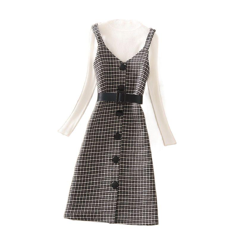 Women's 2023 Retro Wool Plaid Sweater Dress Suit: Trendy Autumn/Winter Two-Piece Set