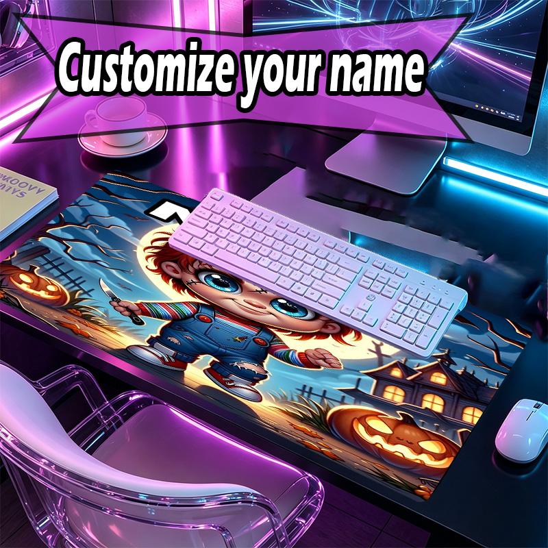 Custom Name Personalized Bride of Chucky Pattern Mousepad, Laptop PC Desk Mat, Decorative Desk Mat for Home Keyboard Pad Gift
