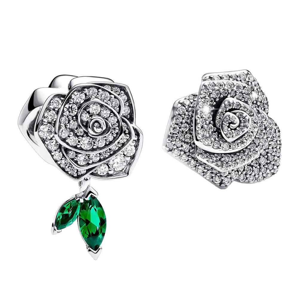 925 Silver-Plated Rose Flower Beads for DIY Pandora Bracelets & Necklaces In Light Luxury Style