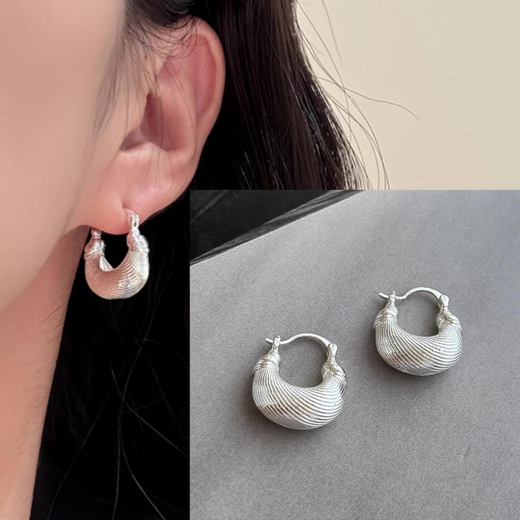 925 Silver Geometry Stud Earrings For Women Frosted Versatile Jewelry Gift Office Party Wear
