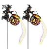 Glowing Yard Art for Halloween Witch Cauldron Light, Flying Silhouette Garden Stake with Colorful Metal Decor LED, Spooky Outdoor Decorative
