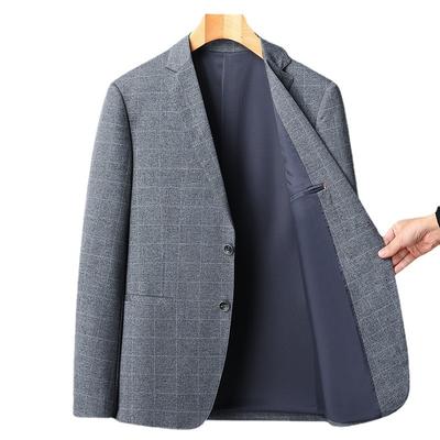 Spring and Autumn Thin Men's Suits, No Ironing, Slim Fit, Young and Middle-aged Plaid Small Suits, Casual