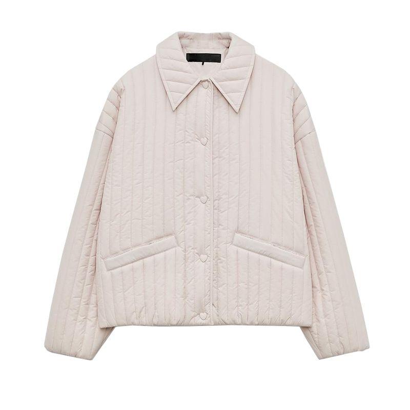 Spring New Women's Clothing Loose Vertical Stripe Heart-Shaped Button Short Cotton Padded Clothes Outwear 3046051 3046533