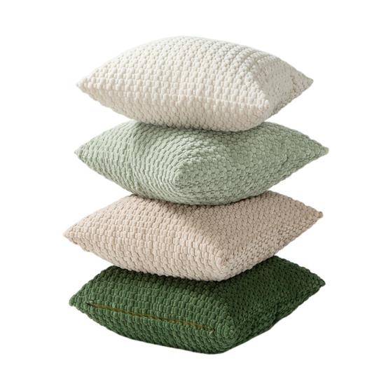 4Pcs Corduroy Throw Pillow Cover 3D Texture Plush Pillow Case Solid Color Cushion Cover