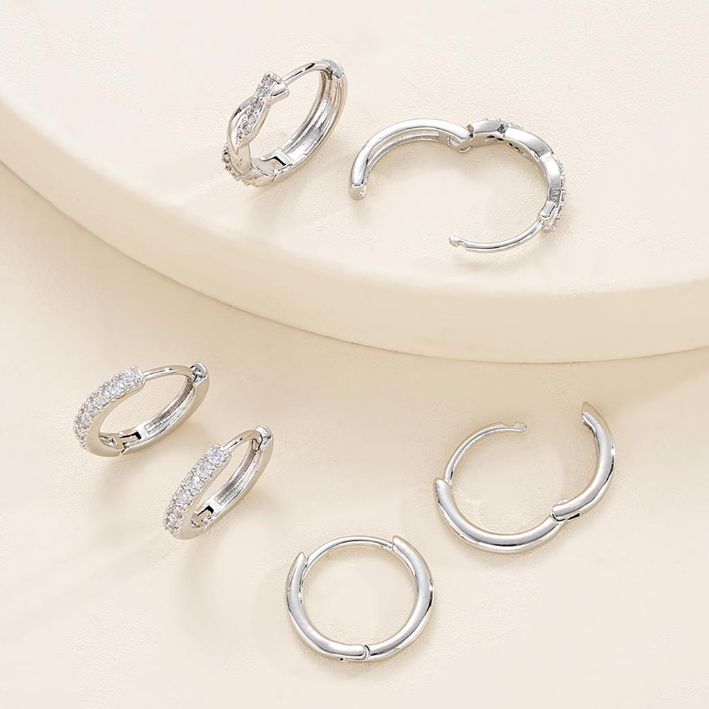 6PCS Simple Crystal Hoop Earrings for Women Gold Silver Color Cartilage Stackable Earrings Sets Female Party Accessories Jewelry