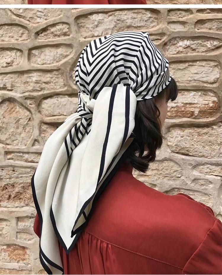 Nordic style silk striped pattern large square scarf punched silk scarf ins classic versatile handmade hand roll