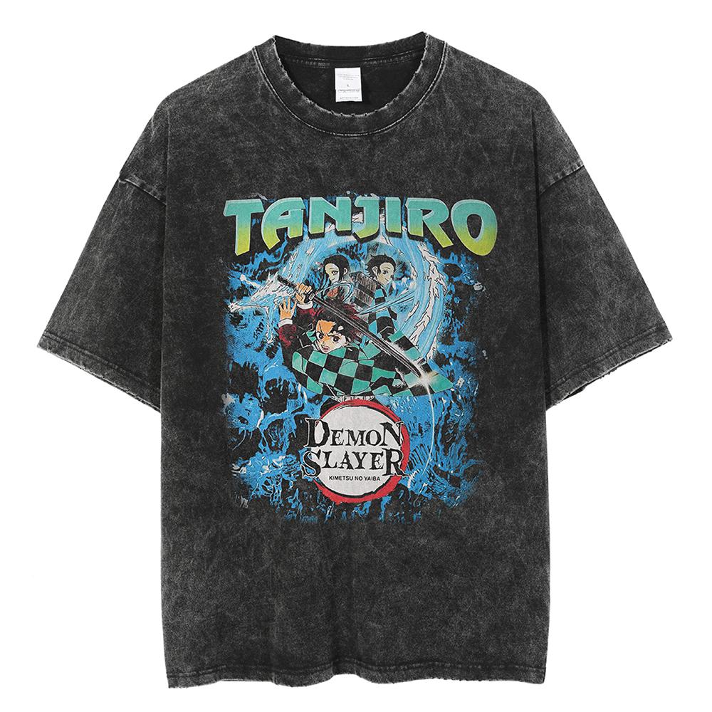 Anime Demon Slayer Rengoku Kyoujurou Print T Shirt Men Women Washed Cotton Tshirts Manga Tee Harajuku Male Casual Loose T-shirt