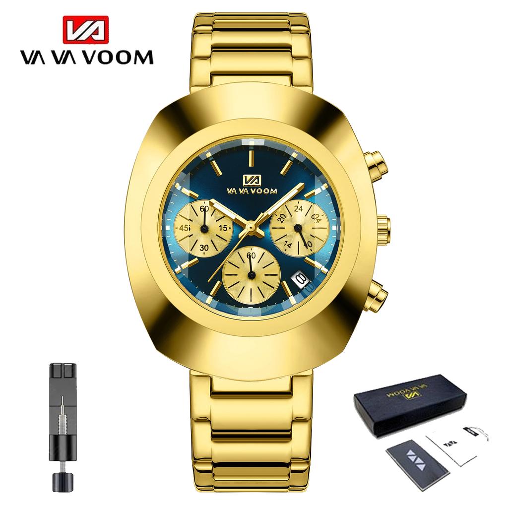 VA VA VOOM Classic Men Quartz Watches Stainless Steel Waterproof Analog Watch with Date Fashion Wristwatch Luxury Business Men's Dress Watch