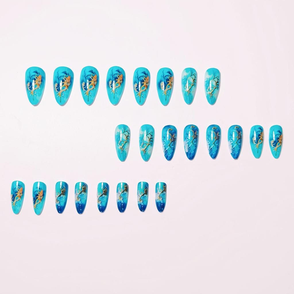 Décorations d'Art pour Ongles Punk Bleues Moyennes Translucides 24 Pièces