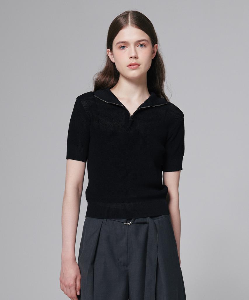 Aussel Half Zip Knit Top Black