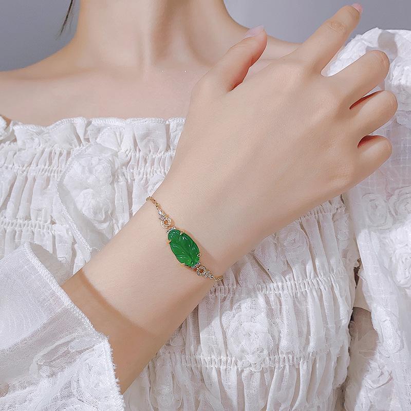 Jewelry Bracelet Chalcedony Gourd Safety Buckle Leaf Bracelet Light Luxury High Sense New Chinese Women
