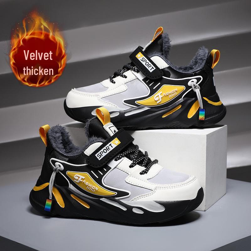 Waterproof Leather Boys' Sneakers: Lightweight, Breathable, Soft Sole Casual Running Shoes for Medium and Large Primary School Children.