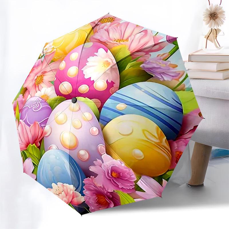 

1pc Easter Eggs with Flowers, Automatic Opening Folding Umbrella, Portable 3-Fold Design, 8-Bone Iron Frame Outdoor Umbrella, Perfect Gift for Fans, T