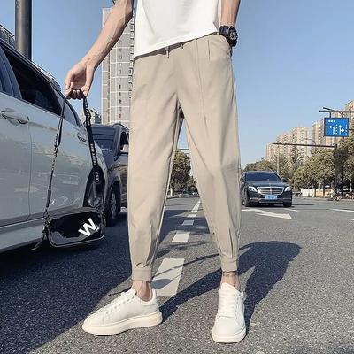 Men's Summer Thin Section Casual Stretch Nine-minute Pants Youth Solid Color Commuter Drawstring Pants
