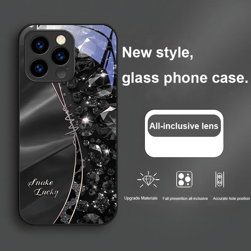 Estampa de Leopardo com Diamante Para IPhone 16 Pro Max 15 P Lus 14 Pro 13 12 Mini 11 P Ro Max X XS 7 8 Plus 2022 Capa de Celular de Vidro Temperado