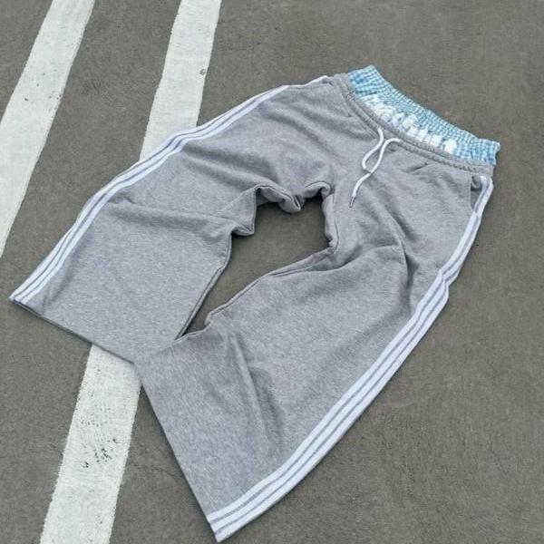 GLYDE Y2K Mode Pantalon Casual Rayé Simple pour Hommes et Femmes Rétro Harajuku Pantalon Droit Ample Taille Haute Genoux Larges Pantalon de Jogging Hip Hop